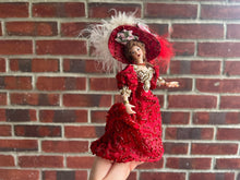 Load image into Gallery viewer, Beautiful Lady Doll in Red Victorian Dress &amp; Hat with Feather Artisan Made
