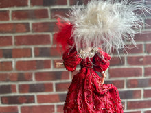 Load image into Gallery viewer, Beautiful Lady Doll in Red Victorian Dress &amp; Hat with Feather Artisan Made
