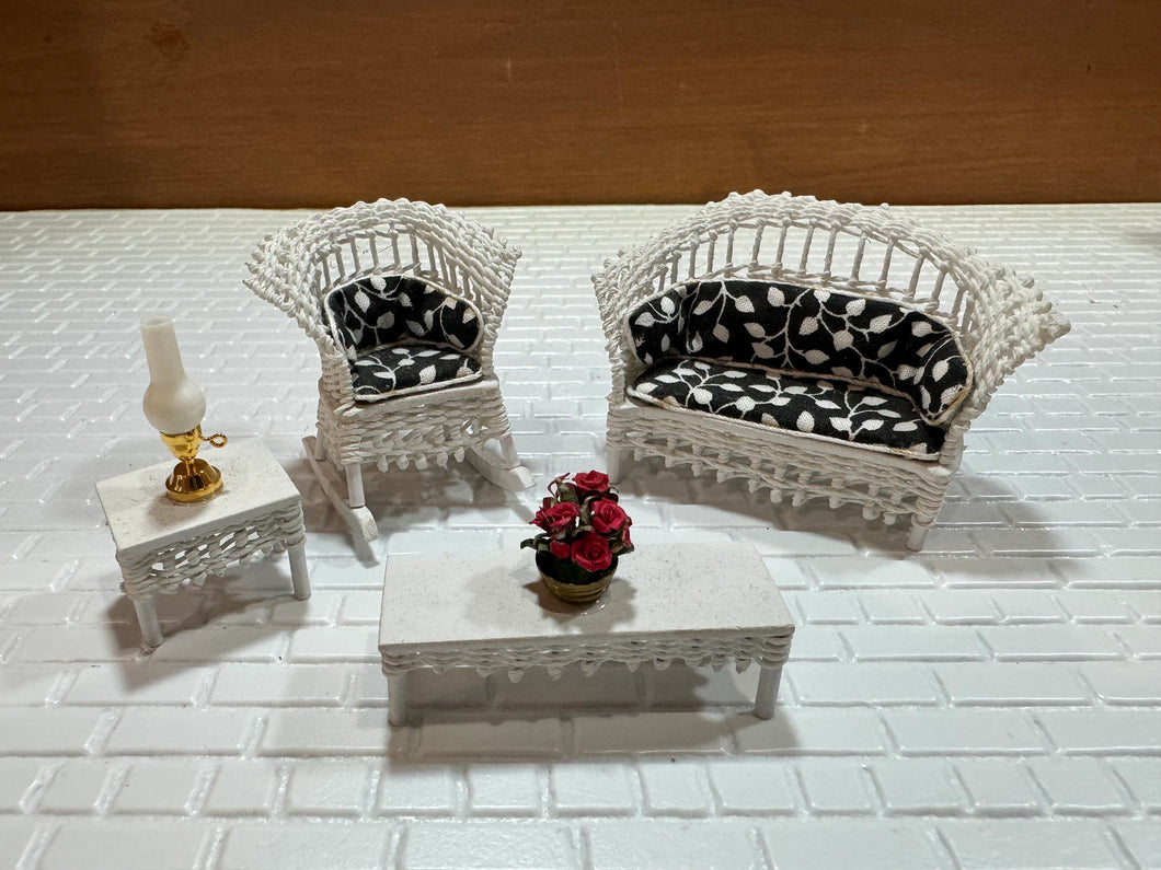 Dollhouse Miniature ~  Half Scale Artisan Peggy Taylor 4 Piece Wicker Outdoor Furniture Set