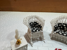 Load image into Gallery viewer, Dollhouse Miniature ~  Half Scale Artisan Peggy Taylor 4 Piece Wicker Outdoor Furniture Set
