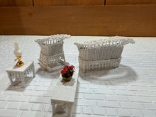 Load image into Gallery viewer, Dollhouse Miniature ~  Half Scale Artisan Peggy Taylor 4 Piece Wicker Outdoor Furniture Set
