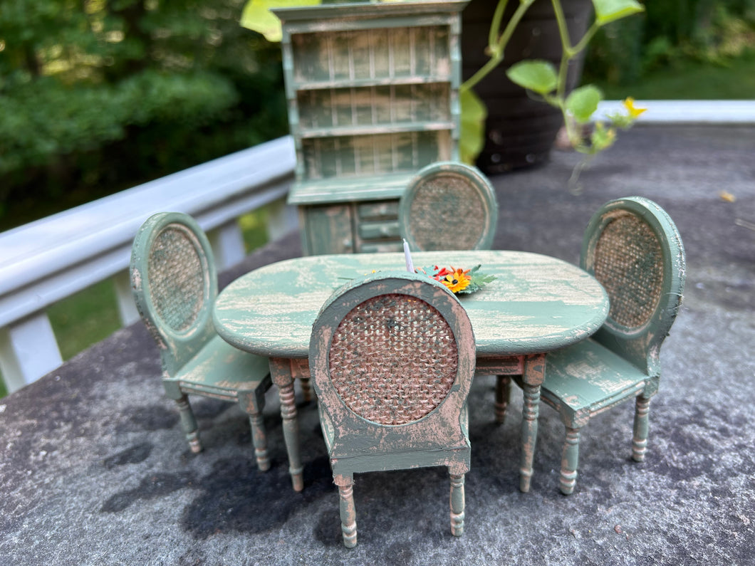 Aged Green Table & Chairs with Matching Hutch and Fall Centerpiece