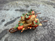 Load image into Gallery viewer, Wheelbarrow with Pumpkins &amp; Bales of Hay
