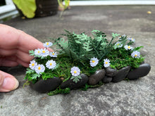 Load image into Gallery viewer, Handmade Rock Garden with Daisies and Ferns
