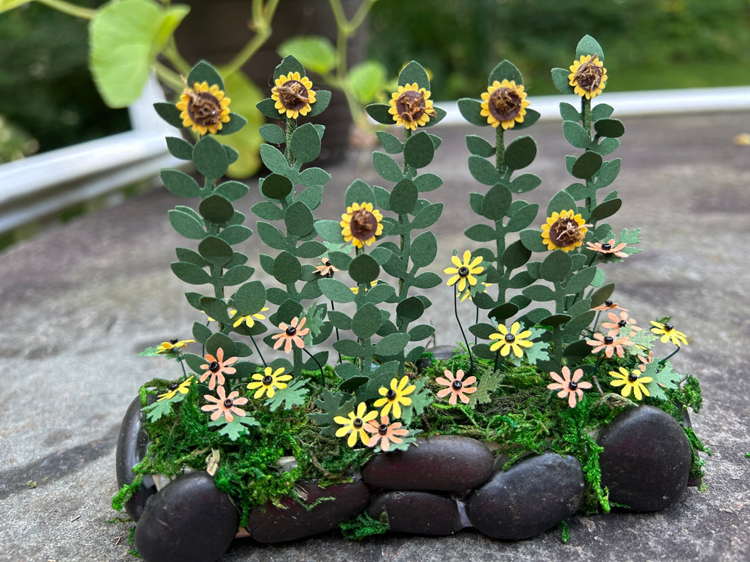 Handmade Rock Garden with Sunflowers & Flowers