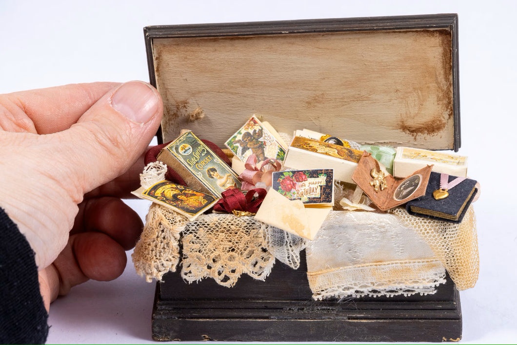 Hand Decorated Aged Wooden Trunk with 1900's Decor