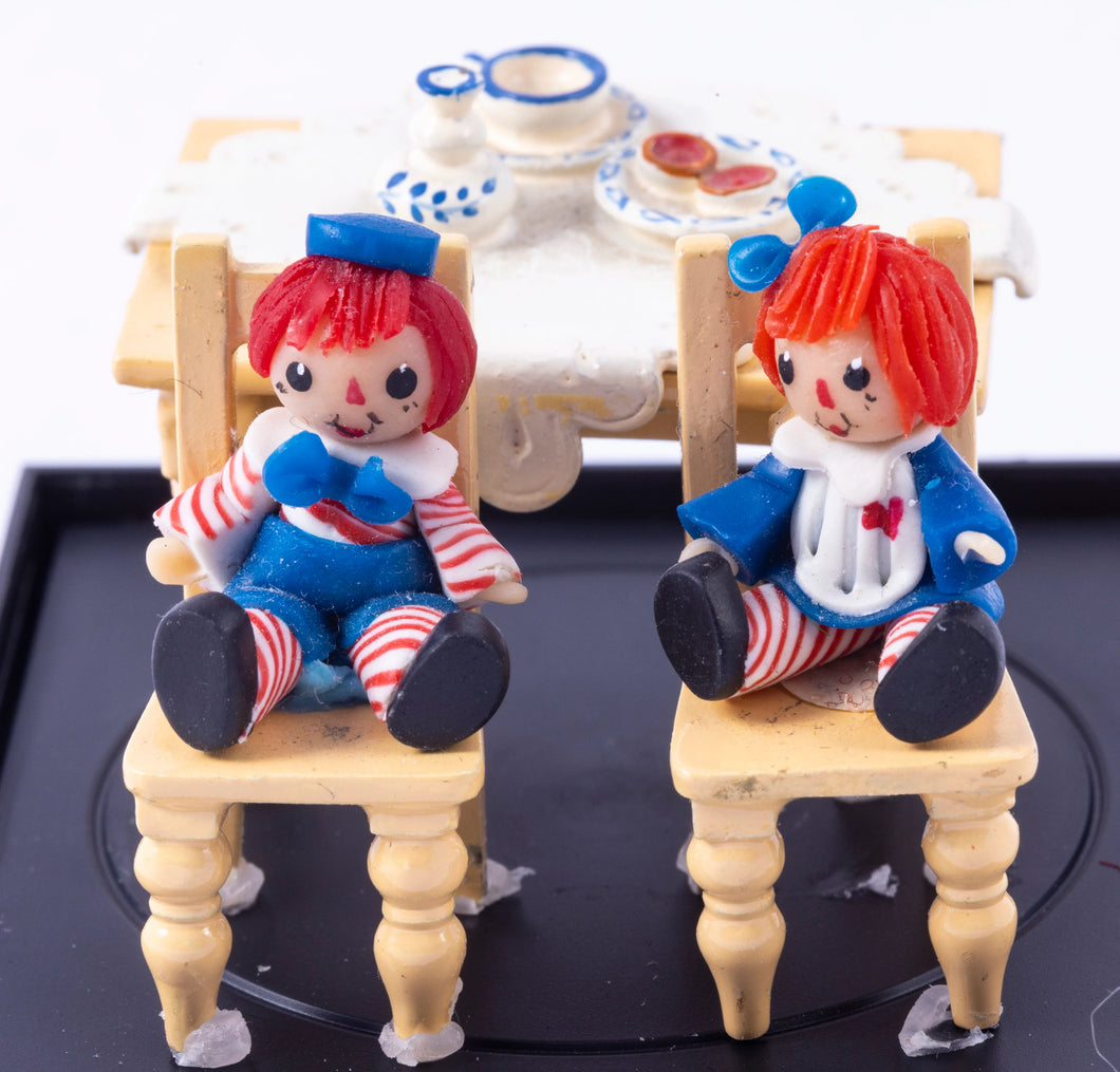 Toy Raggedy Ann & Andy Sitting At Table and Chairs