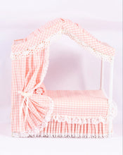 Load image into Gallery viewer, Decorated Canopy Bed with Pink &amp; White Gingham Bedding
