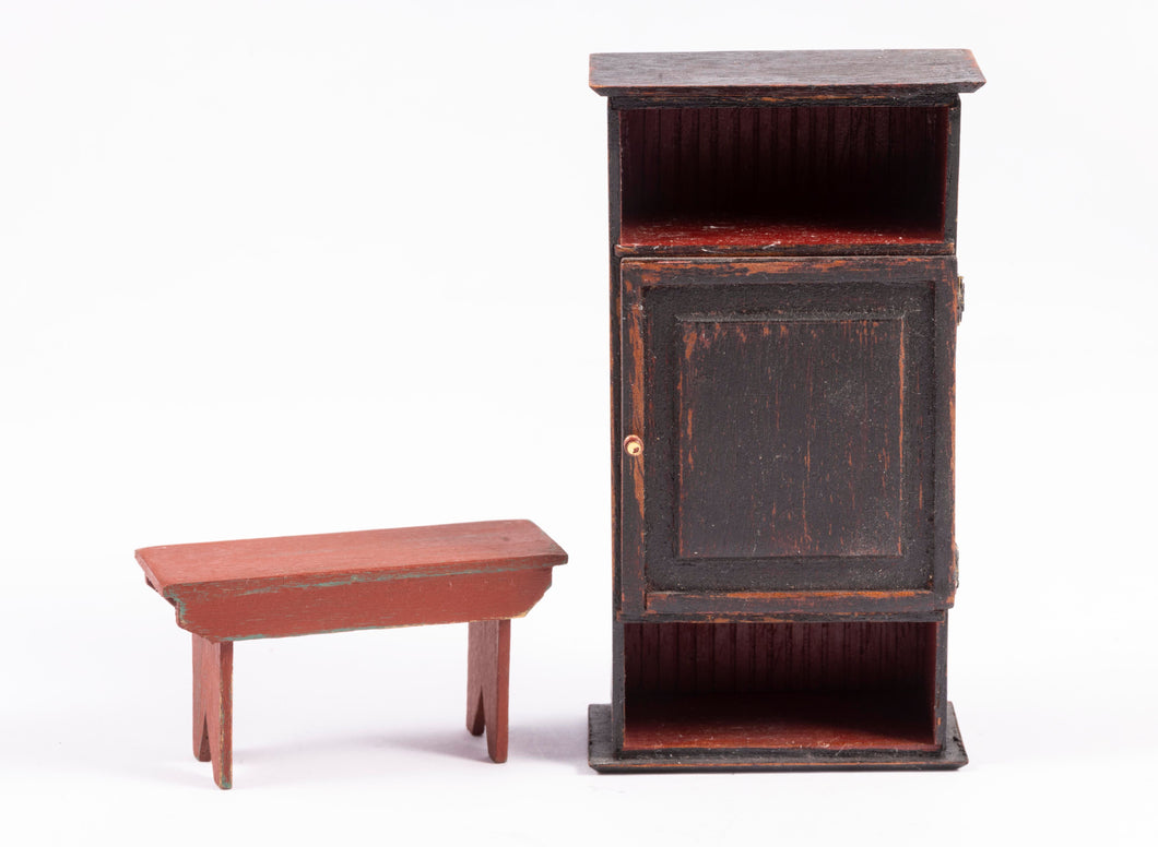 Bench & Wooden Colonial Cupboard (Colonial Tavern)