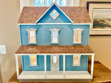 Load image into Gallery viewer, Dollhouse Miniature ~ Blue Victorian Farmhouse Dollhouse ~ 6 Rooms With Porch
