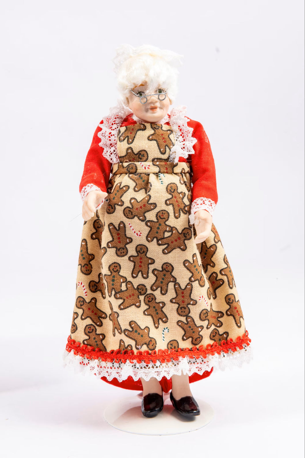 Christmas Porcelain Mrs. Claus Doll in Gingerbread Apron