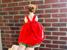 Load image into Gallery viewer, Lady Porcelain Doll in Red Christmas Holiday Outfit Holding Candle
