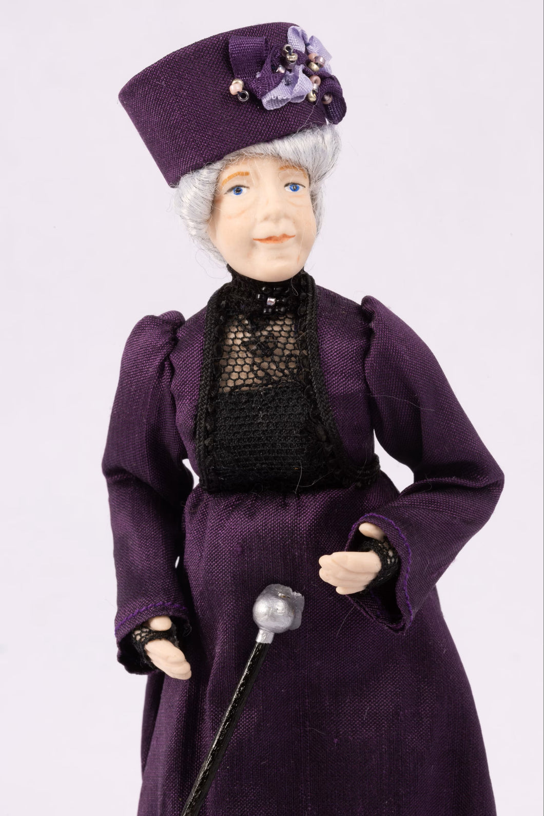 Handmade Porcelain Doll in Dark Purple - Older Woman Doll