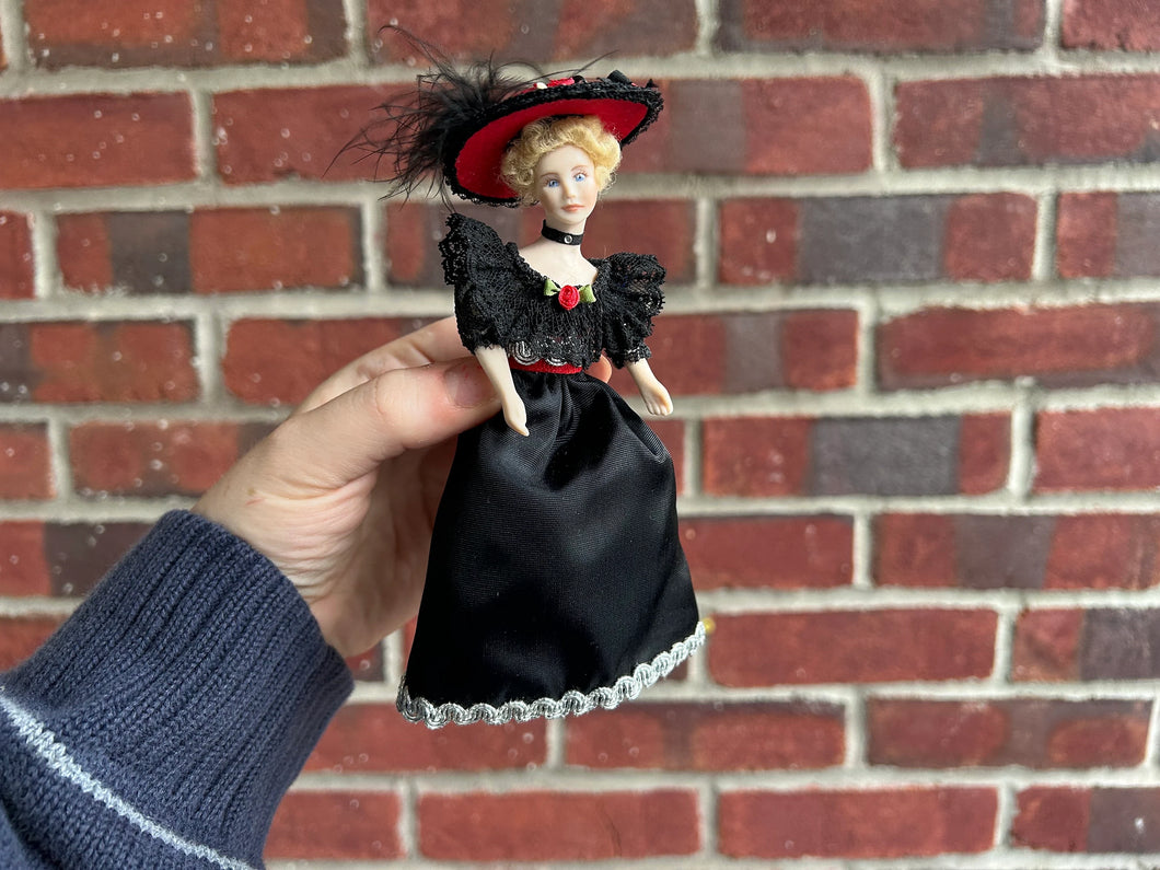 Blonde Lady Doll in Black Dress & Matching Hat