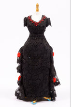 Load image into Gallery viewer, Black Lace Dress with Red Roses on Mannequin

