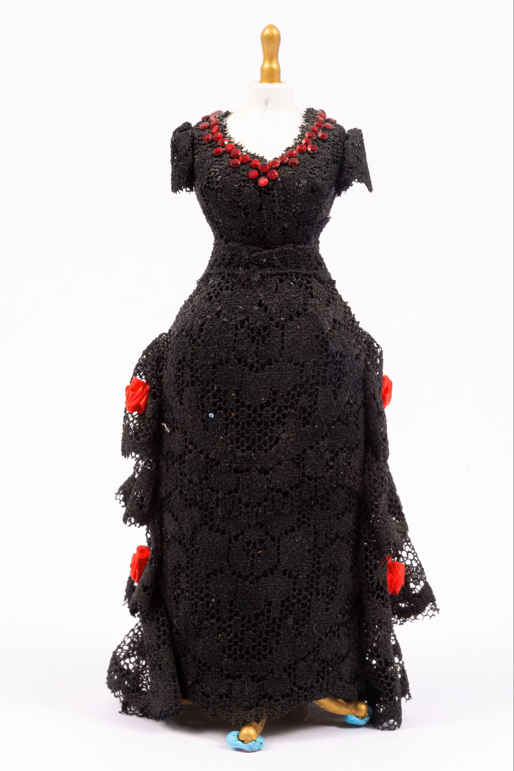 Black Lace Dress with Red Roses on Mannequin