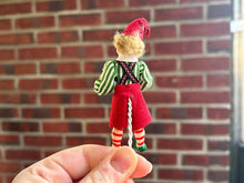 Load image into Gallery viewer, Girl Elf Doll in Red Skirt and Mistletoe Blouse Christmas Holiday December Winter Festive
