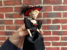 Load image into Gallery viewer, Blonde Lady Doll in Black Dress &amp; Matching Hat
