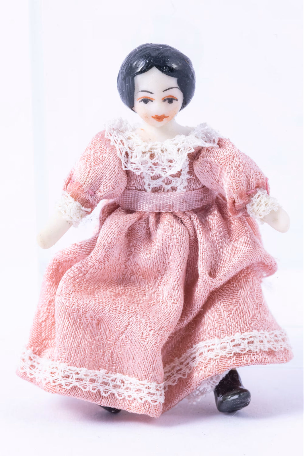 Tiny 1800's China Doll in Pink Dress Only 1 3/4