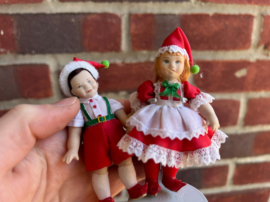 Set of 2 Christmas Elf Children Boy & Girl Adorable