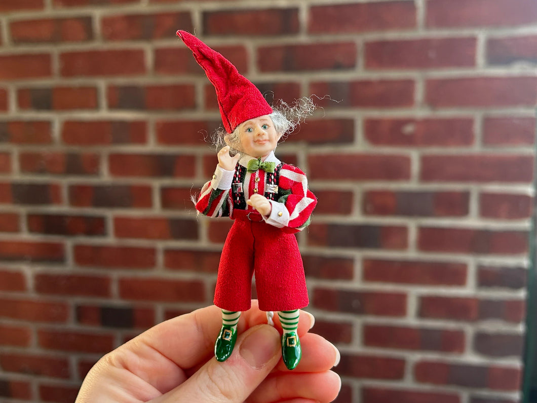 Boy Elf Doll in Red Striped Shirt and Green Elf Shoes Christmas Holiday December Winter Festive