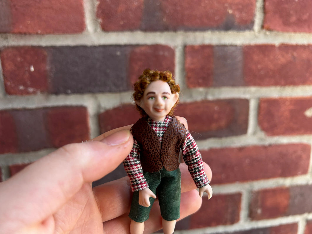 Christmas Elf Little Boy Doll in Brown Vest and Green Shorts