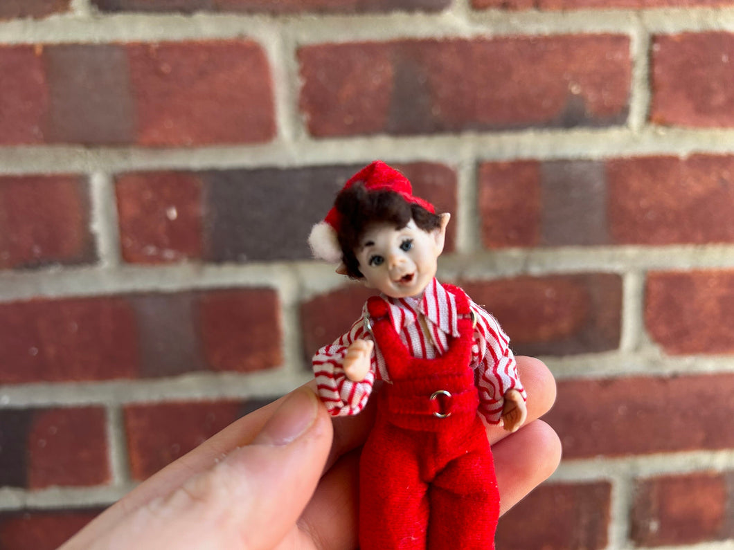 Adorable Christmas Elf Boy Doll in Striped Shirt & Red Pants