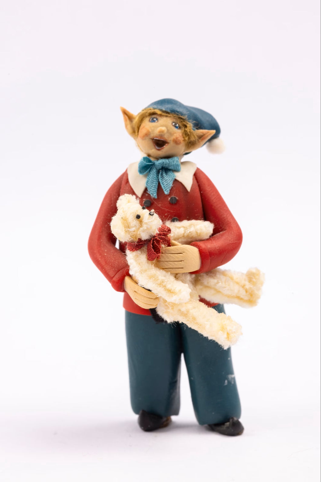 Hand Sculpted Elf Holding a Broom