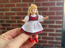 Load image into Gallery viewer, Christmas Elf Little Girl Doll in Red Plaid Tartan Dress and White Apron
