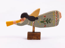 Load image into Gallery viewer, Primitive Female Angel Blowing Horn Wooden Figurine
