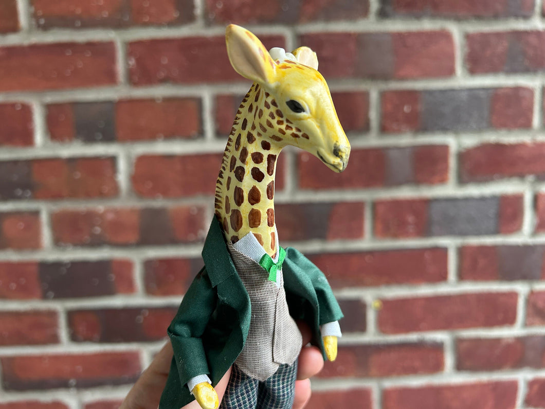 Giraffe Animal Doll in Gingham Trousers and Green Coat