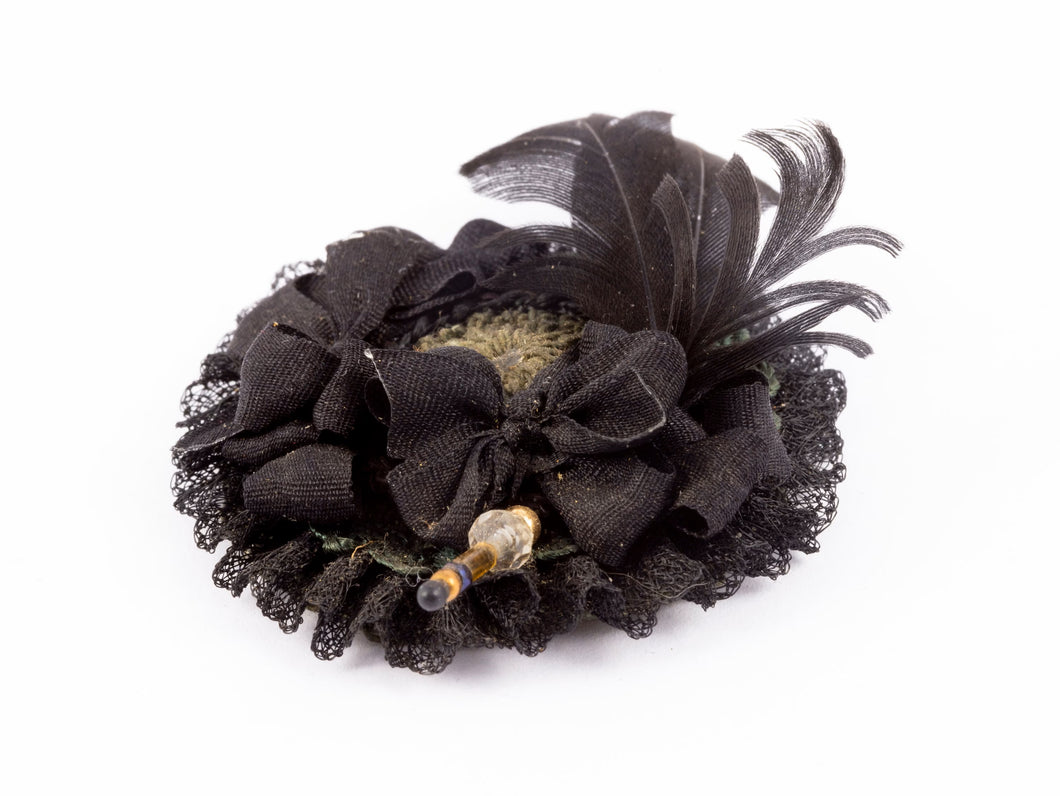 Ladies Handmade Black Hat with Feathers