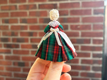 Load image into Gallery viewer, 1/2” Half Inch 1:24 Scale Mrs. Santa Claus Doll in Red &amp; Green Tartan Plaid Dress Christmas Holiday
