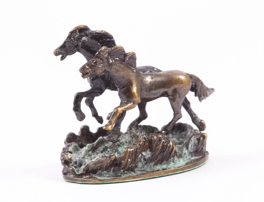 Two Bronze Horses Statue Figurine Running