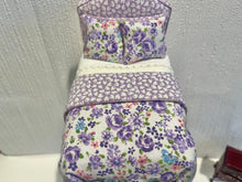 Load image into Gallery viewer, Dollhouse Miniatures ~ 3 Piece Bed Set - Purple Bed, Dresser, Nightstand for Little Girl
