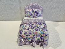 Load image into Gallery viewer, Dollhouse Miniatures ~ 3 Piece Bed Set - Purple Bed, Dresser, Nightstand for Little Girl
