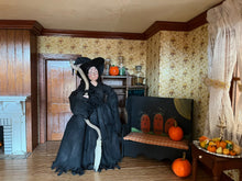 Load image into Gallery viewer, Dollhouse Miniature ~ Halloween Witch Doll in Black Hat &amp; Robe w/ Broomstick Marcia Backstrom
