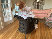 Load image into Gallery viewer, Signed MT BT 1999 Mother &amp; Baby Doll in Brown Wicker Chair
