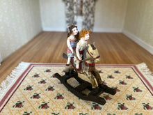 Load image into Gallery viewer, Dollhouse Miniatures ~ Taller Targione 2 Little Girl Dolls on Rocking Horse Toy

