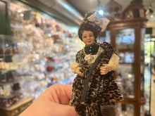 Load image into Gallery viewer, Dollhouse Miniatures ~ Artisan Made Porcelain Lady Doll in Cheetah Print Dress
