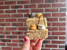 Load image into Gallery viewer, Dollhouse Miniatures ~ Autumnal Haybale with Chicken &amp; Pumpkins Halloween
