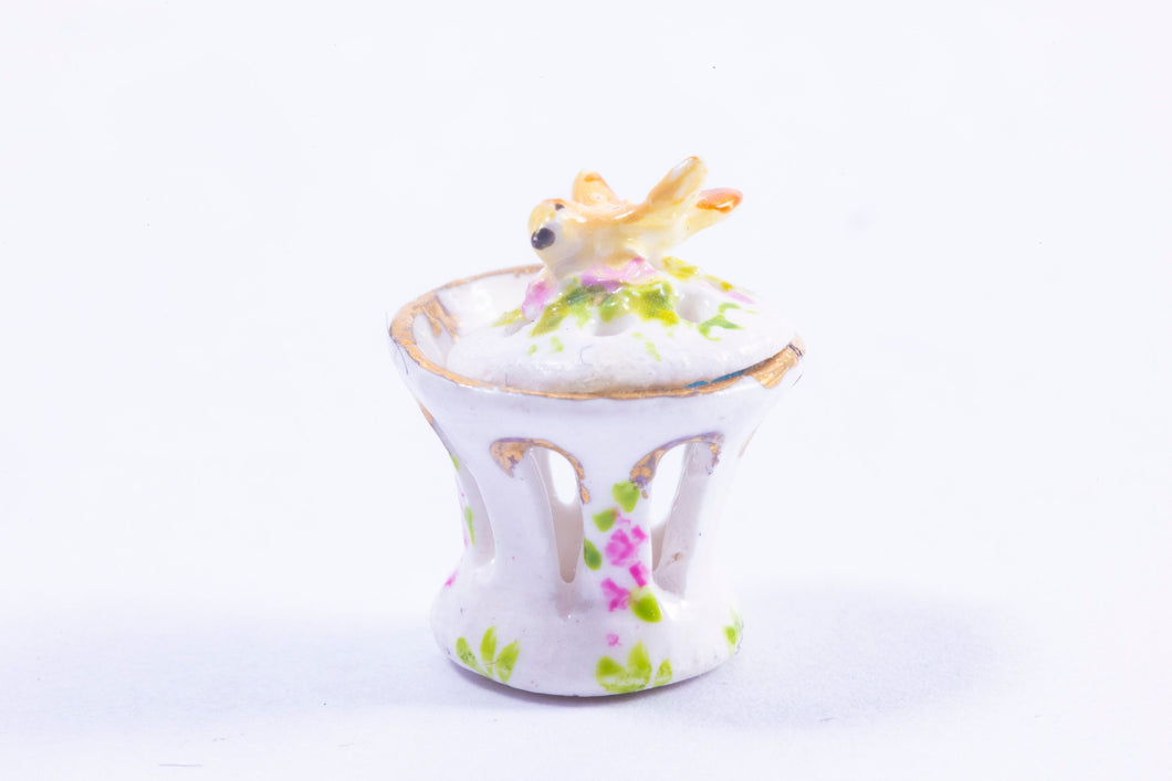 Dollhouse Miniature ~ Tiny Handmade Porcelain Dish with Bird by Veronique Cornish