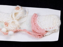 Load image into Gallery viewer, Dollhouse Miniatures ~ Hand Knit Baby Outfit with Sweater, Bonnet &amp; Booties, Vtg.
