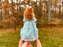 Load image into Gallery viewer, Dollhouse Miniatures ~ Debra Hammond Victorian Little Girl in Turquoise Striped Dress

