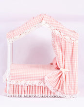 Load image into Gallery viewer, Dollhouse Miniature  ~ Decorated Canopy Bed with Pink &amp; White Gingham Bedding
