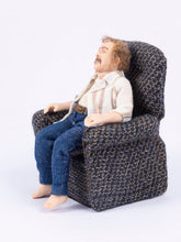 Load image into Gallery viewer, Dollhouse Miniature ~ Hand Sculpted Male Doll Resting on a Recliner After a Long Day At Work
