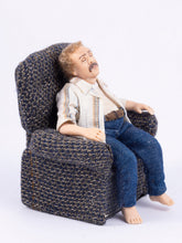 Load image into Gallery viewer, Dollhouse Miniature ~ Hand Sculpted Male Doll Resting on a Recliner After a Long Day At Work
