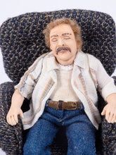 Load image into Gallery viewer, Dollhouse Miniature ~ Hand Sculpted Male Doll Resting on a Recliner After a Long Day At Work
