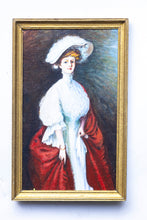 Load image into Gallery viewer, Dollhouse Miniature ~ Patti Ray Guckes Painting of Woman in White Dress, Red Coat
