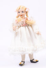 Load image into Gallery viewer, Dollhouse Miniature ~ Beautiful Porcelain Young Girl Doll  in White Dress, Blonde Hair
